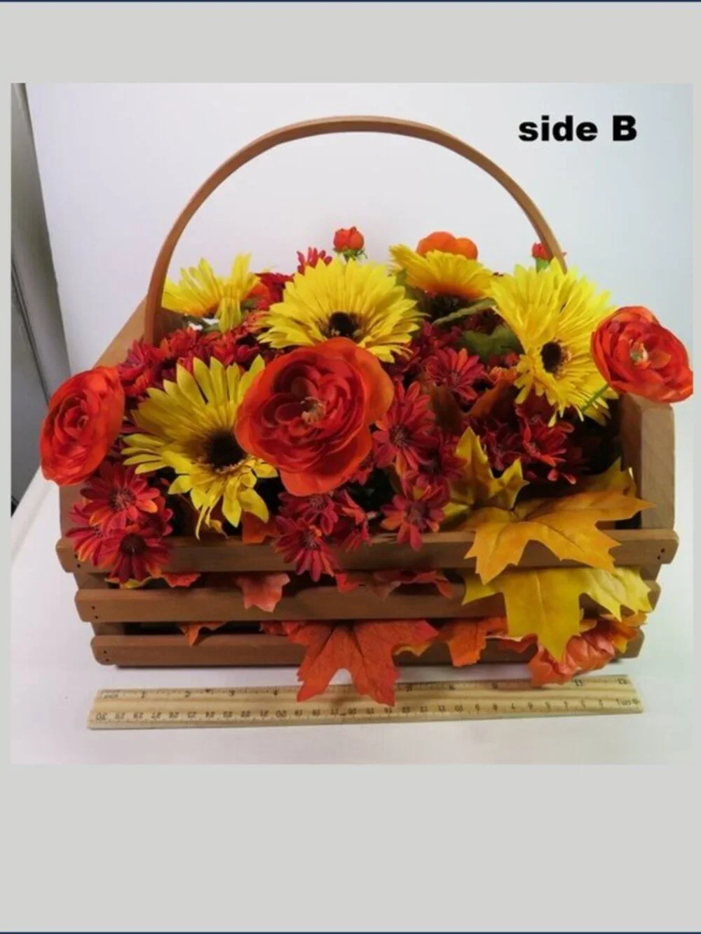Fall Wooden Basket Floral Centerpiece Hand Painted House Signed Nell Farmhouse